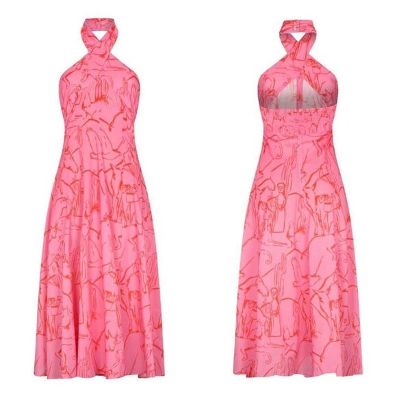 DE LORETA Riviera Midi Pink Dress - Caballos Rosa M NWT  $461 - Picture 1 of 9